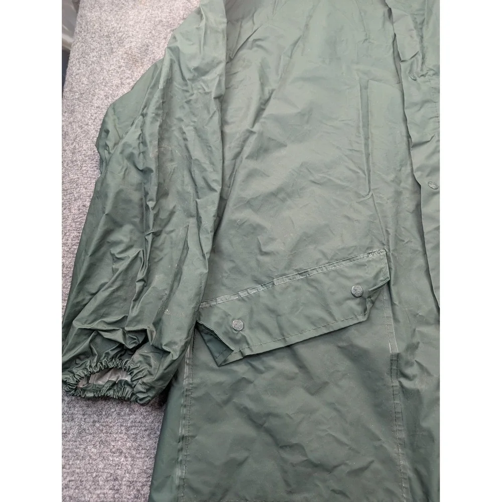 Seaway‎ Rain Coat Mens XL Green PVC Coated Nylon Hooded Long Rain Parka